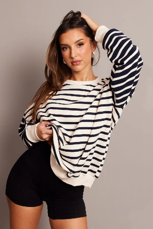 Beige Stripe Sweater Long Sleeve