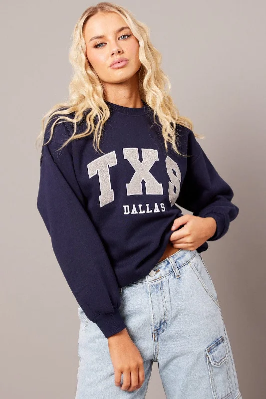 Blue Graphic Sweater Long Sleeve