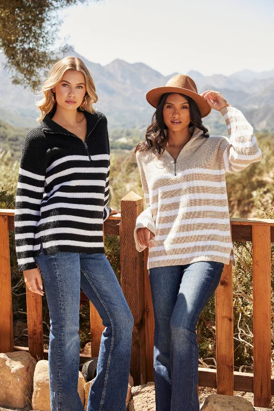 Coastal Striped Half Zip Sweater