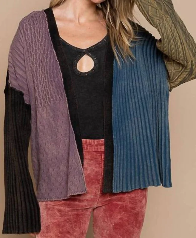 Colorblock Cardigan Sweater in Black/Blue