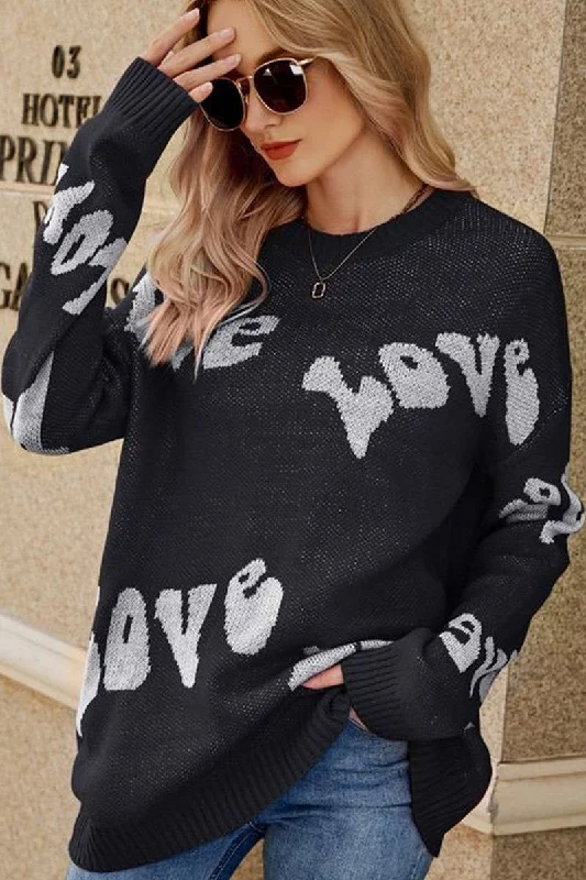 WOMEN LOVE PRINTING OVERSIZED CASUAL SWEATER