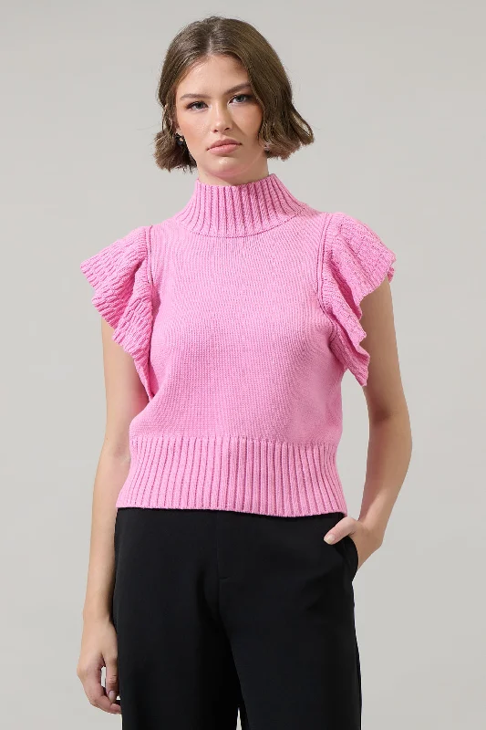 Diantha Ruffled Cropped Sweater Top