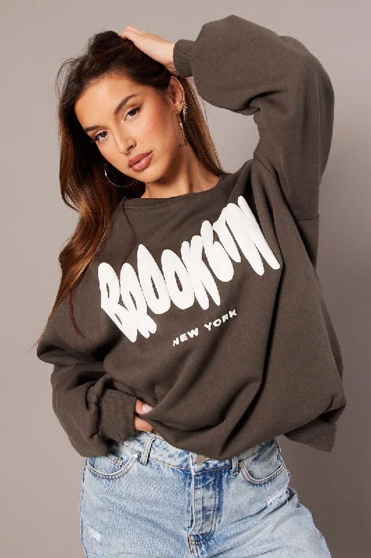 Grey Graphic Sweater Long Sleeve