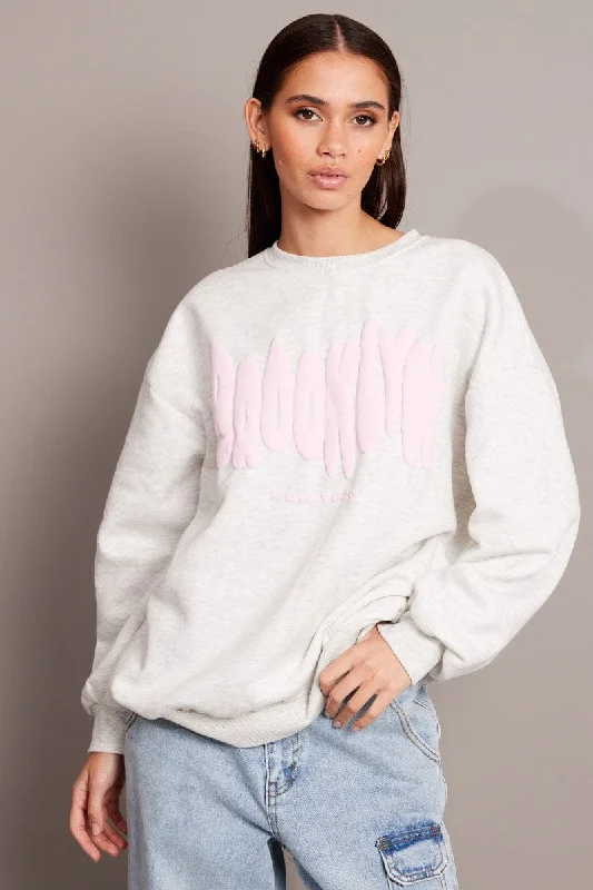 Grey Graphic Sweater Long Sleeve