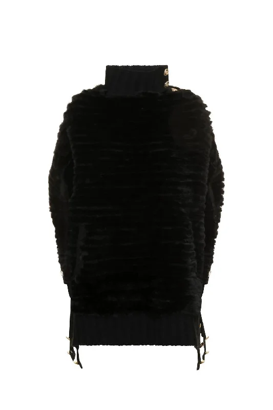 Picolo Faux Fur Poncho in Black