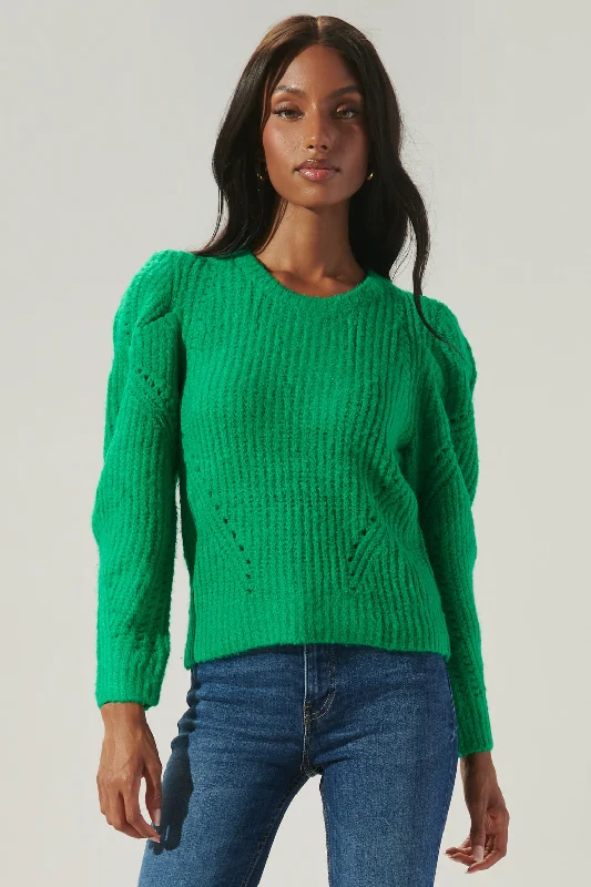 Rubia Gathered Sleeve Pointelle Sweater