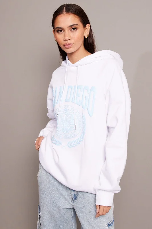 White Graphic Hoodie Sweater Long Sleeve