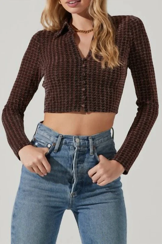 Winslet Metallic Crop Top in Copper Houndstooth