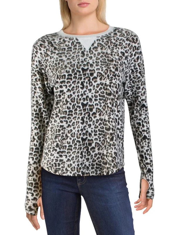 Womens Animal Print Ribbed Pullover Sweater