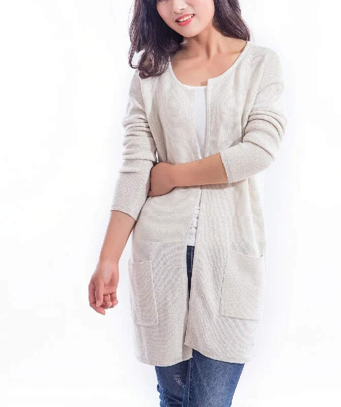 RH Women's Cardigan Open Front Cotton Sweater Long Outwear Coat w/ Pocket RH2046