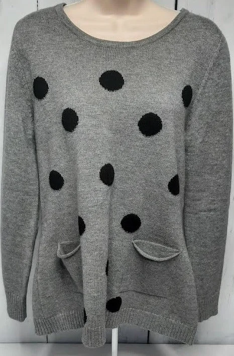 Sweater-Grey/Black Dots-Long Sleeve-2 Pocket-Women's-v9828