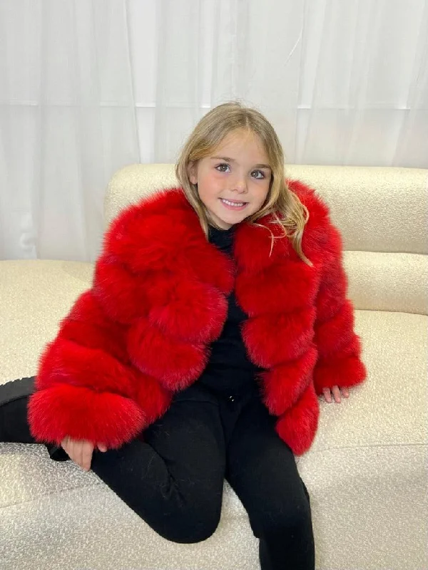 Childrens Red Luxury Fur Coat