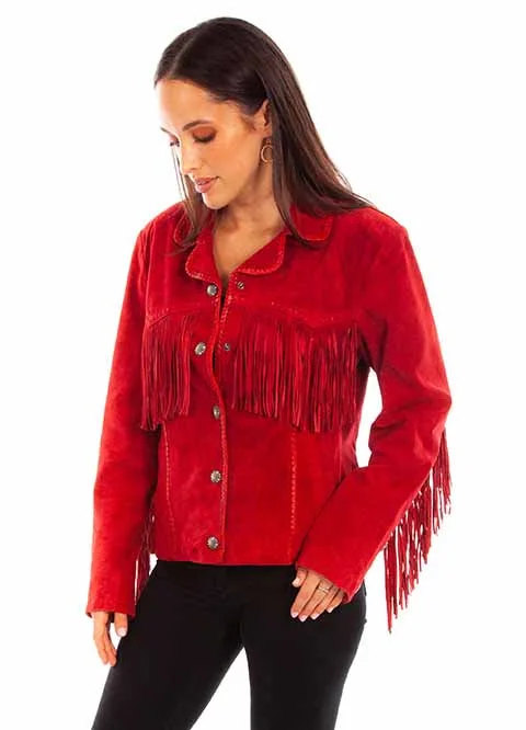 LADIES RED SUEDE FRINGE JACKET