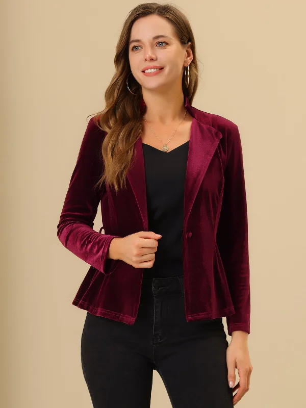 Work Office Velvet Belted Lapel Collar Blazer Jacket