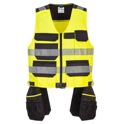 PW3 Hi Vis Class 1 Tool Vest multi pocket zip up toolvest Portwest  PW308