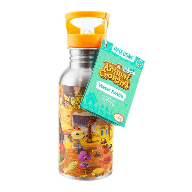 Animal Crossing Metal Water Bottle with Straw Autumn Scene