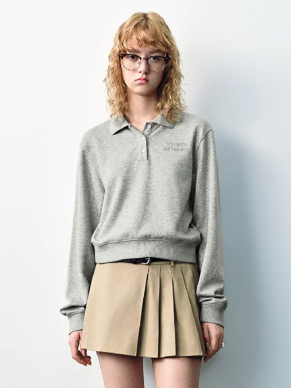 Button Half Placket Loose Sweatshirt