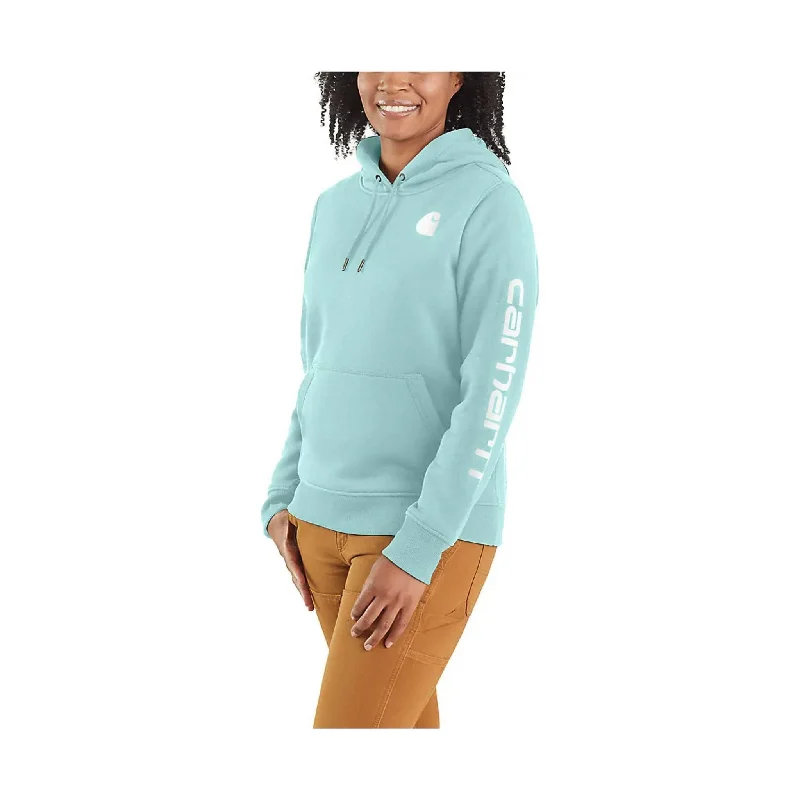 Carhartt Women's Relaxed Fit Midweight Logo Sleeve Graphic Sweatshirt - Pastel Turquoise