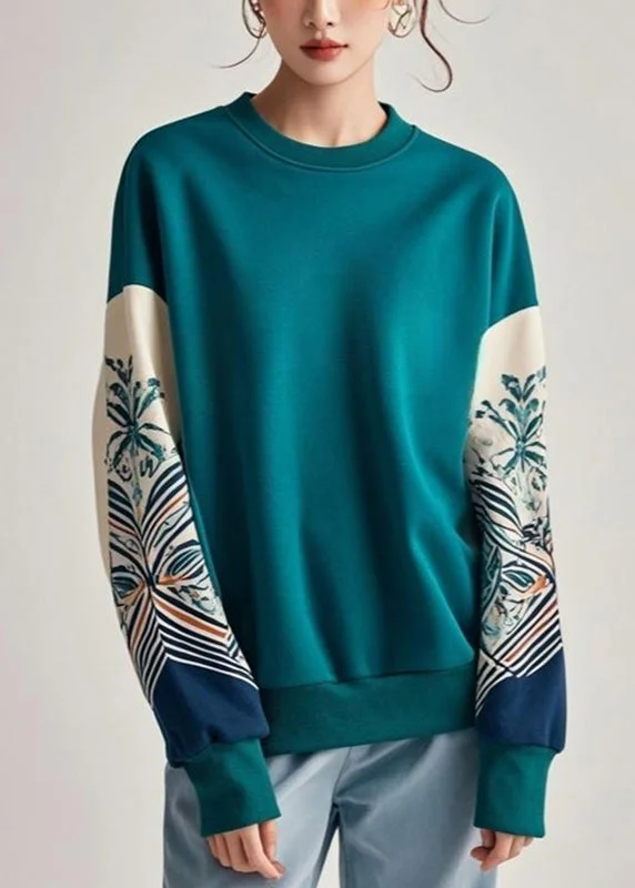 Casual Blue Print Patchwork Sweatshirts Fall