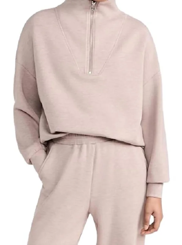 Hawley Half Zip Sweatshirt In Taupe Marl