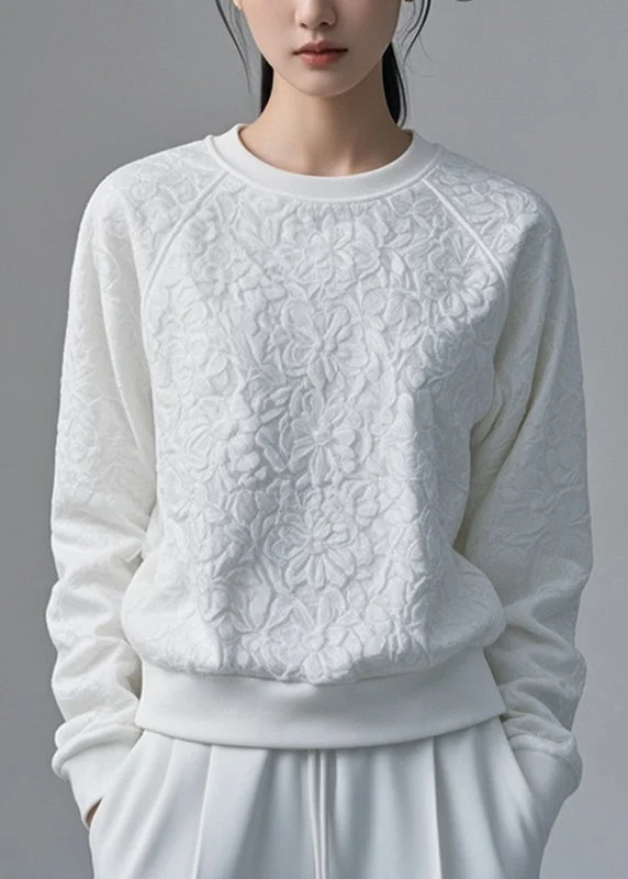 Loose White Patchwork Sweatshirt Fall