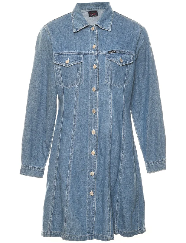 Light Wash Long-Sleeved Denim Dress - L