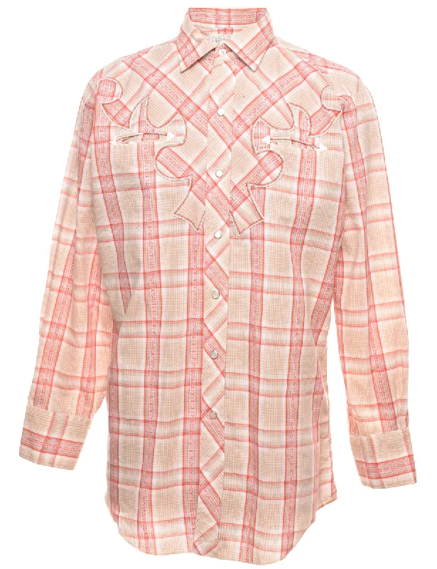 Long Sleeved Beige & Red Western Checked Shirt - M