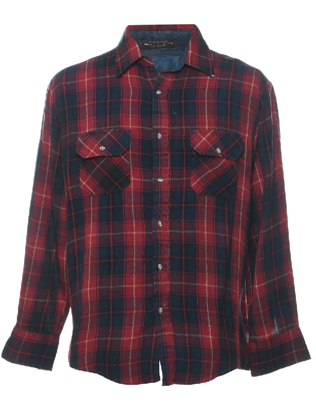 Long Sleeved Navy & Red Classic Checked Shirt - M