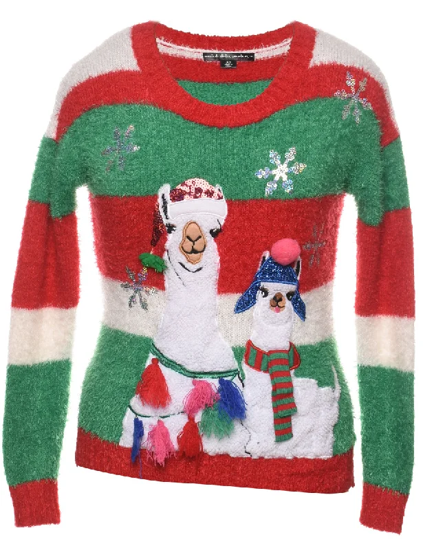 Multi-Colour Llama Design Christmas Jumper - XS