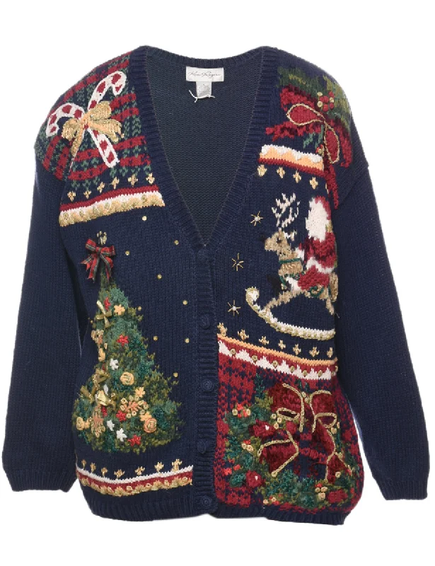 Navy Christmas Cardigan - L