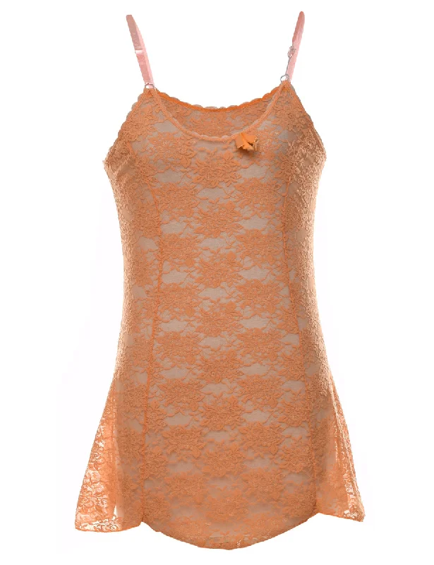 Orange Sheer Lace Slip Dress - S