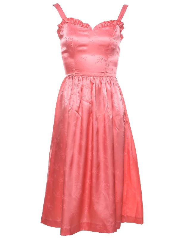 Pink 1980s Shiny Evening Dress - XS