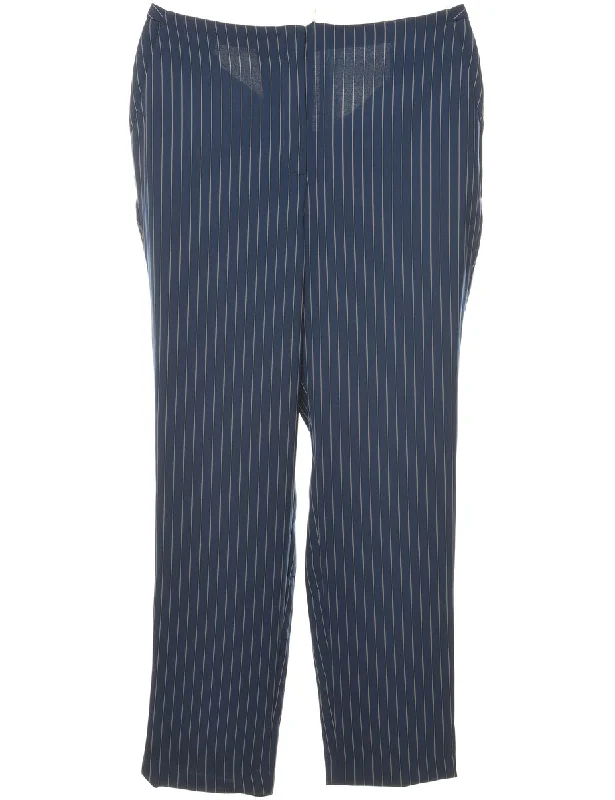 Pinstriped Navy Trousers - W35 L28