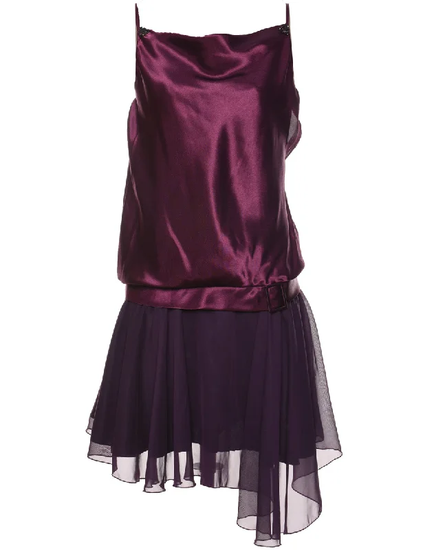 Plum 1980s Drop Waist Evening Dress - S