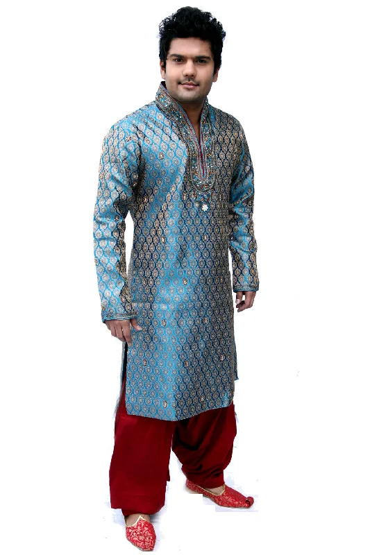 Blue Fashionable High Neck Kurta Set For Men