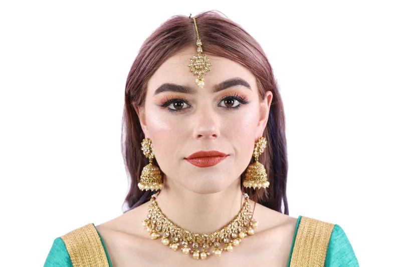 Dreamy Daisy Gold Necklace Set with Earrings and Tika - 0983