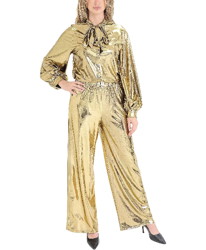 Gold Metallic Blouse & Pants Set- 2 Pc Set