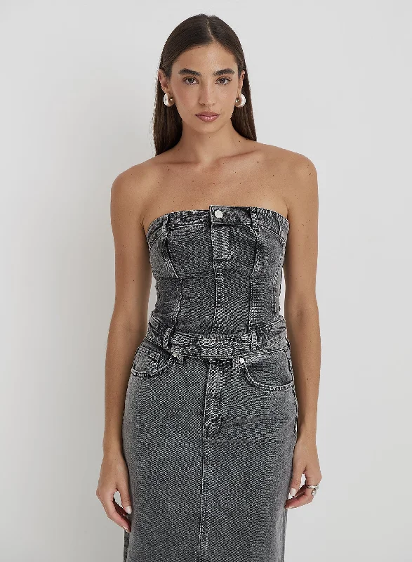 Washed Grey Denim Corset Top - Maxine