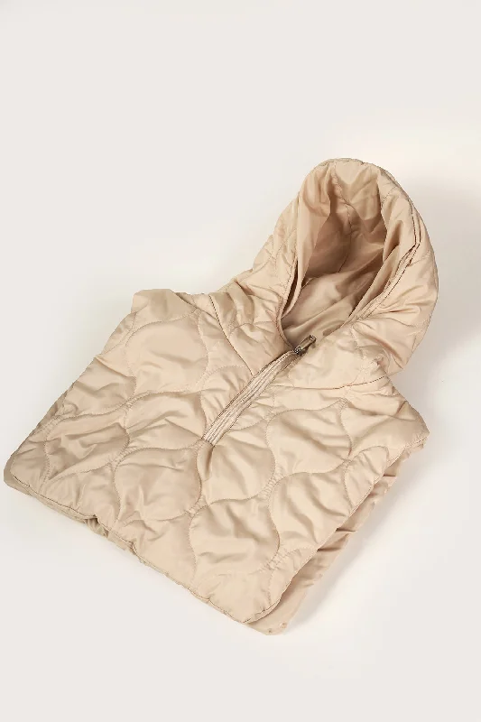 Beige Quilted Nylon Hooded Vest