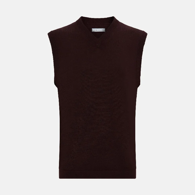 Burgundy Fine Merino V-Neck Vest