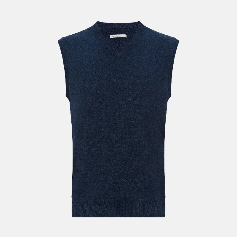 Navy Melange V-neck Cashmere Vest