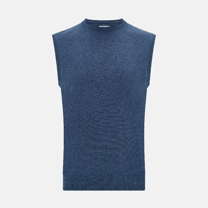 Pacific Blue Cashmere Round Neck Vest