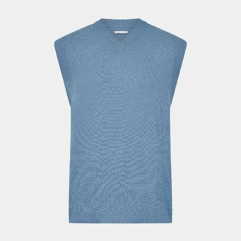 Pale Blue Fine Merino V-Neck Vest