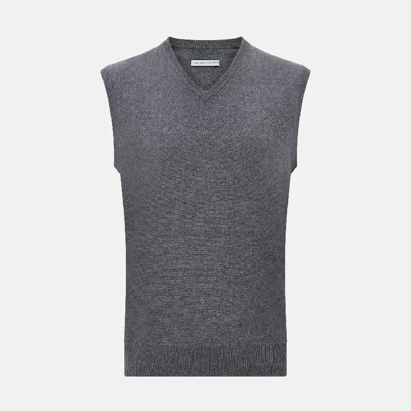 Slate Grey Melange V-neck Cashmere Vest