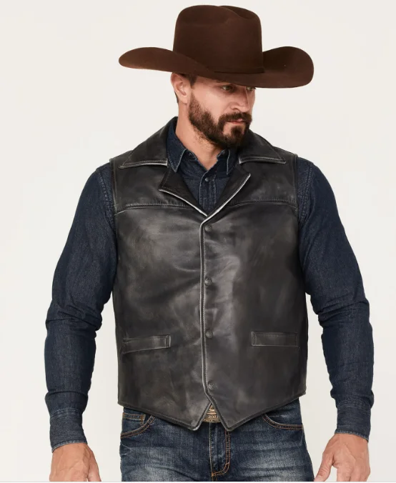 Men's Cripple Creek Black Leather Moto Vest