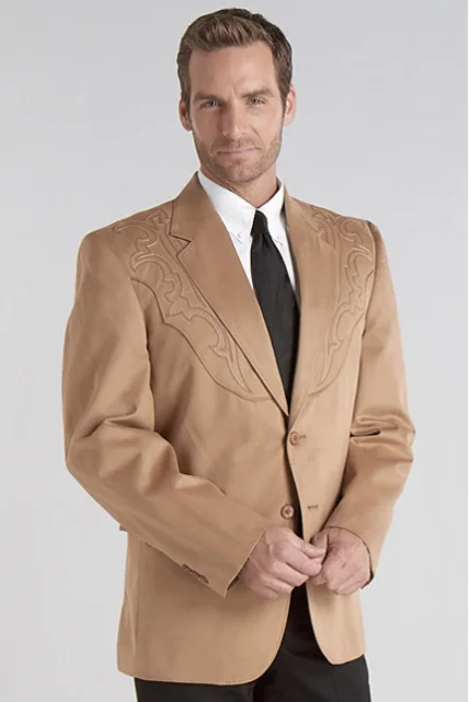 Men's Galveston Tan Embroidered MicroSuede Sport Coat