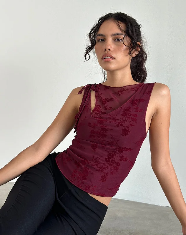 Moni Vest Top in Botanical Flower Maroon