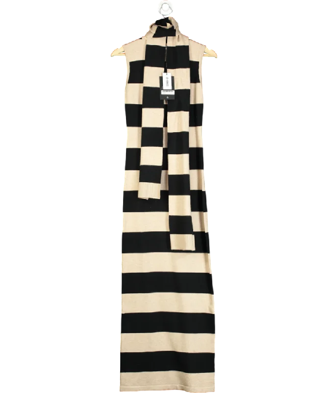 4th & Reckless Beige Striped Knitted Maxi Dress With Scarf UK 6