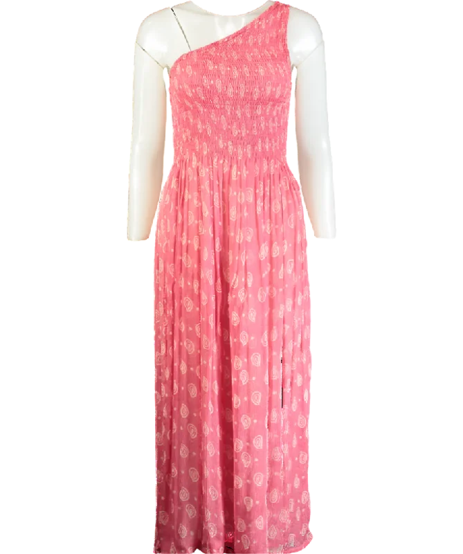 Cloe Cassandro Pink Printed Asymmetric Mesh Dress UK XS