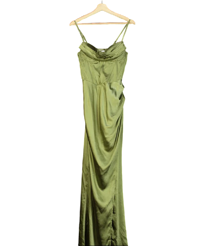 Club L Green Starlight Cowl Neck Satin Wrap Maxi Dress UK 10